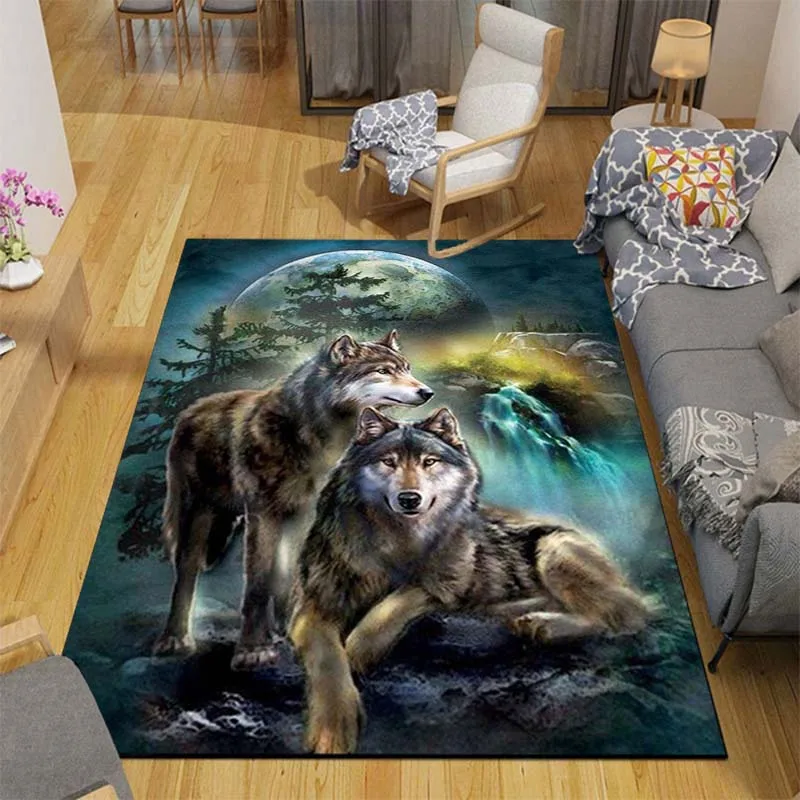 3D Wolf Carpet Forest Moon Night Floor Mats for Living Room Bedroom Entrance Door Mat Rug Non-slip Chair Mats Bathroom Carpet