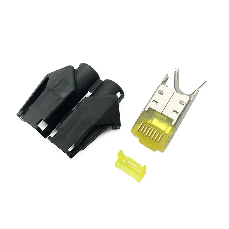 

10PCS Long German industrial network cable Crystal head with shield shell 4 Upper and lower holes 1.02mm with sheath OD6.5mm