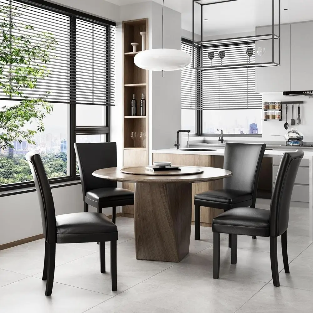 Cadeiras Parsons em couro sintético para salas de jantar e espaços residenciais com pernas de madeira