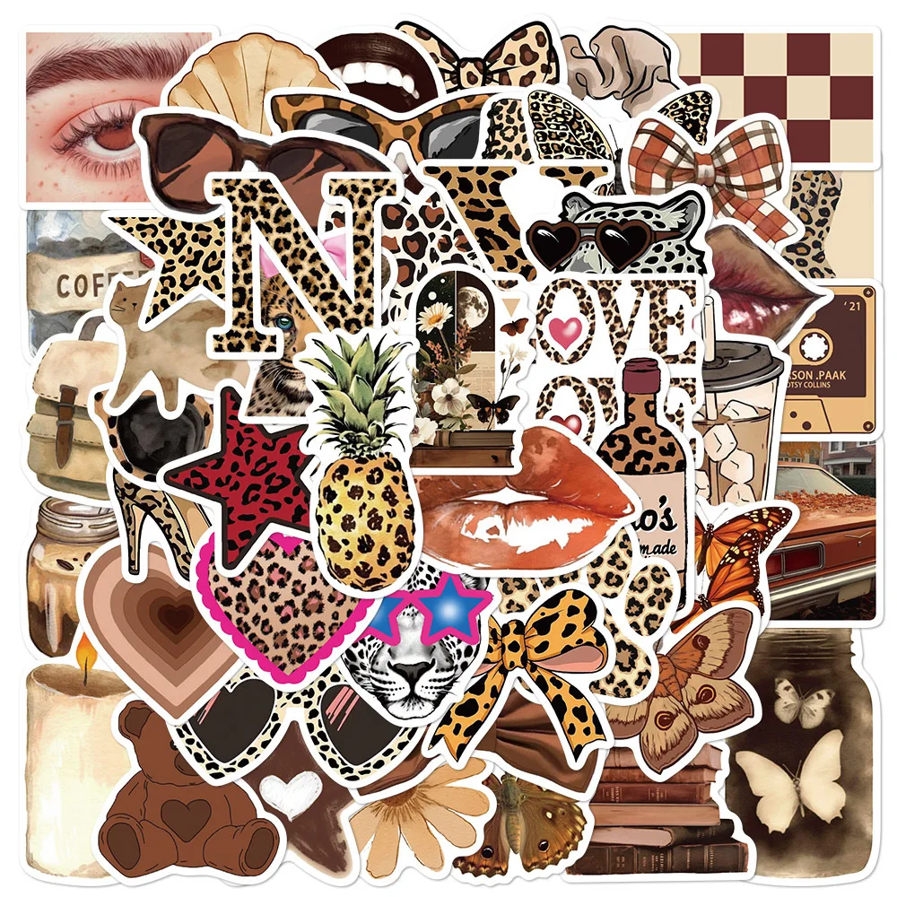 

50 шт., наклейки для девочек, модные наклейки с леопардовым принтом «сделай сам», скрапбукинг, телефон, чемодан, скейтборд, водонепроницаемые наклейки