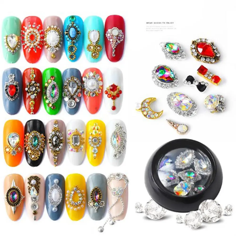 Wasser tropfen Tipps Bogen bunte Legierung Maniküre Steine achteckigen 3D-Charme Strass Schmuck Nagel Strass Nail Art Kristall