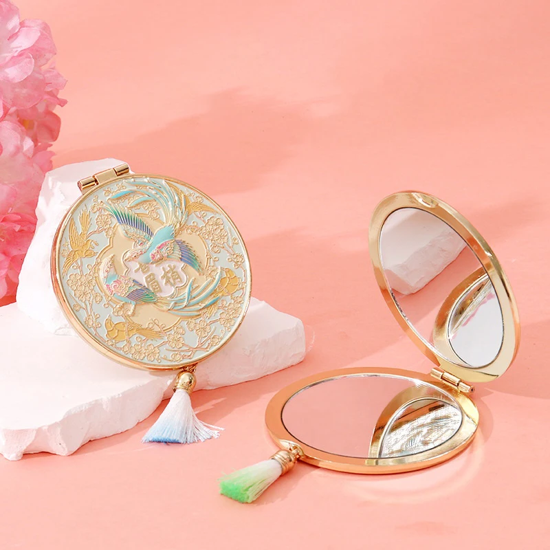 

Chinese Style Craft Metal Makeup Mirror With Tassel Folding Portable Cosmetic Mirror Creative Exquisite Handheld Mirror Student