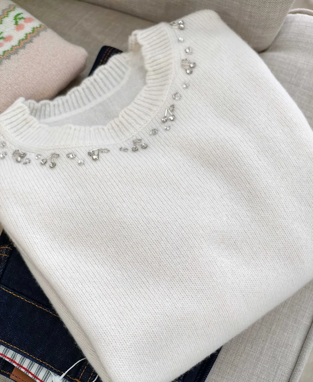 

baby tops kids girl clothes girl sweaters 100% wool girls' knitted sweater High quality cherry patterned beaded sweater