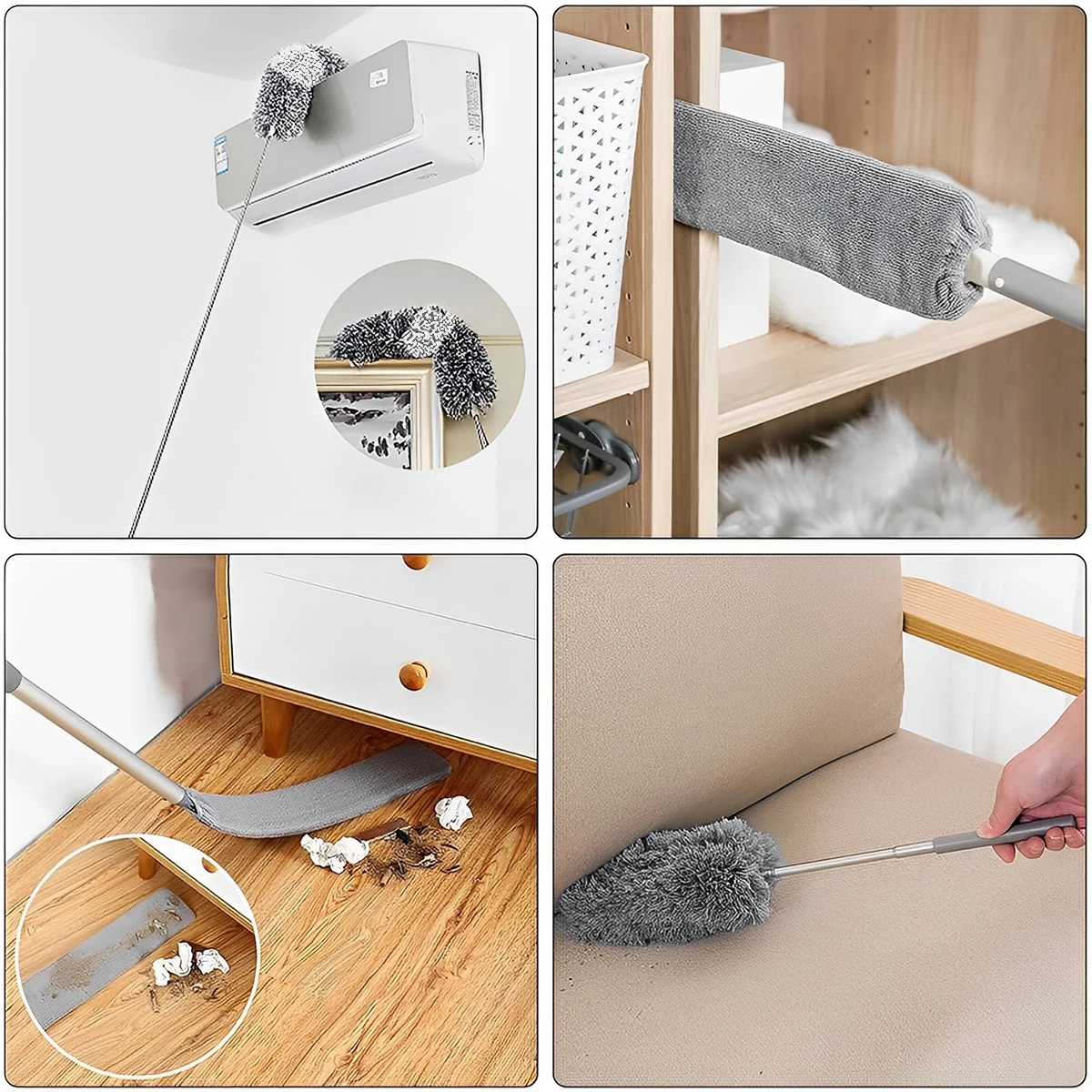 Telescopic Duster Microfiber Feather Duster Bendable Gap Clean Brush Detachable Washable Ceiling Spider Web Household Cleaning