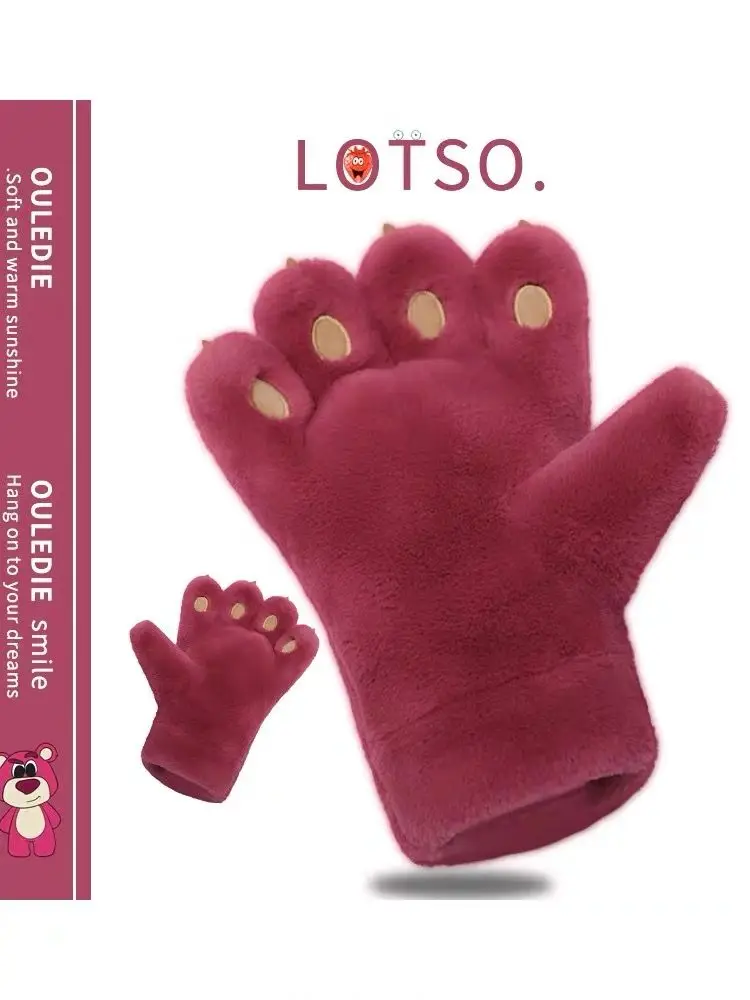 Disney Lotso Animation Cartoon Cute Plush Gloves Creative Kawaii Girl Heart Warm Plus Velvet Cycling Windproof Finger Cots Gift