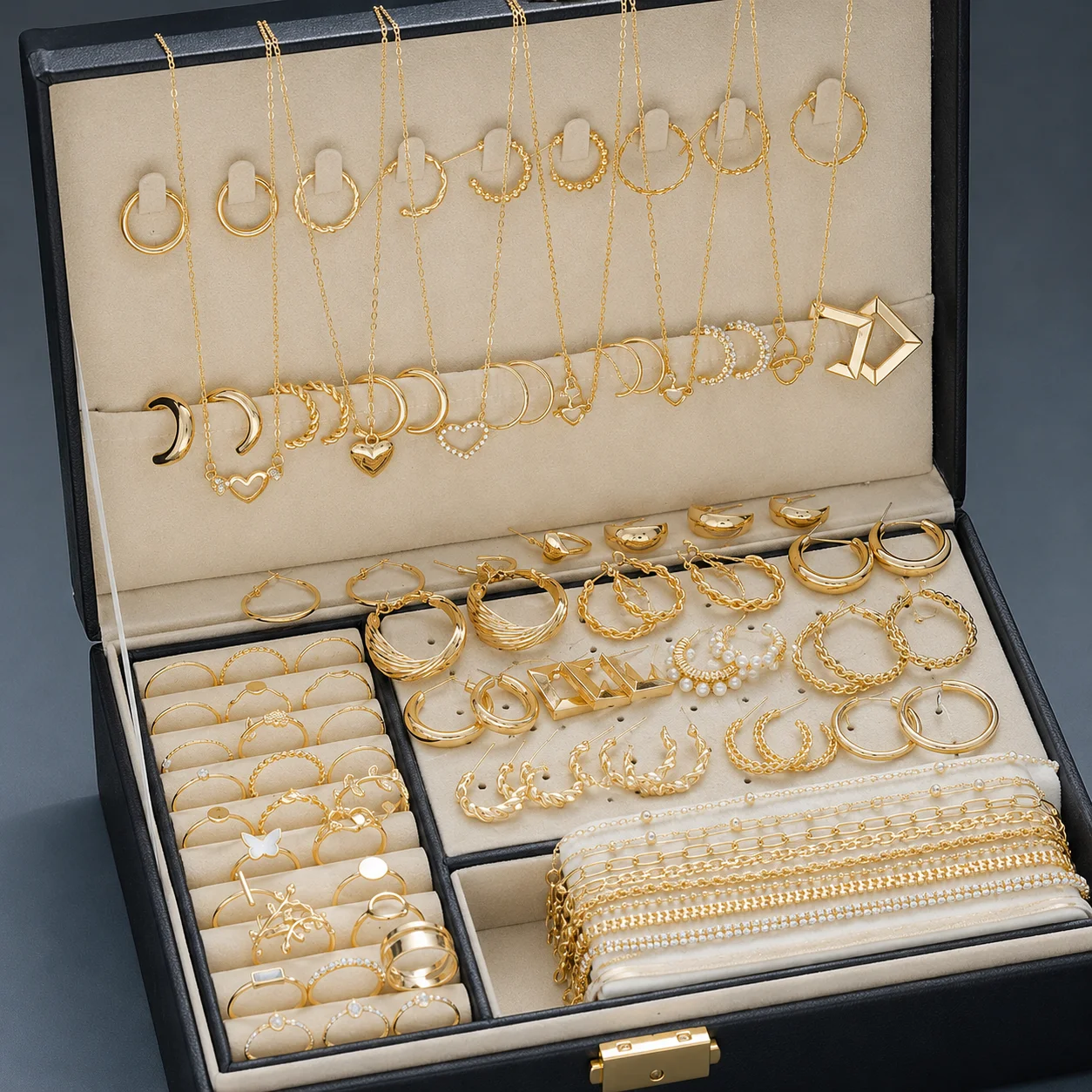 Juego de 82 Piezas de Joyería Elegante para Mujer, Collar, Aretes, Anillos, Broches, Aretes Grandes, para Uso Diario, Combinables con Todo, Regalo para Días Festivos (Sin Caja)