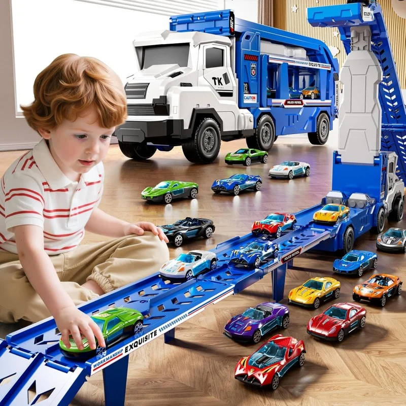 

Забавный двухрежимный трековый автомобиль с 6-зубыми гоночными машинами из сплава, набор транспортных грузовиков, костюм с запуском и скольжением, образовательный рождественский подарок