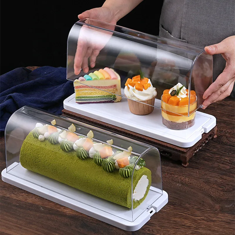 

Transparent Food Grade Cake Roll Display Box Dessert Fresh-keeping Storage Box Bread Packaging Boxes Refrigerated Household