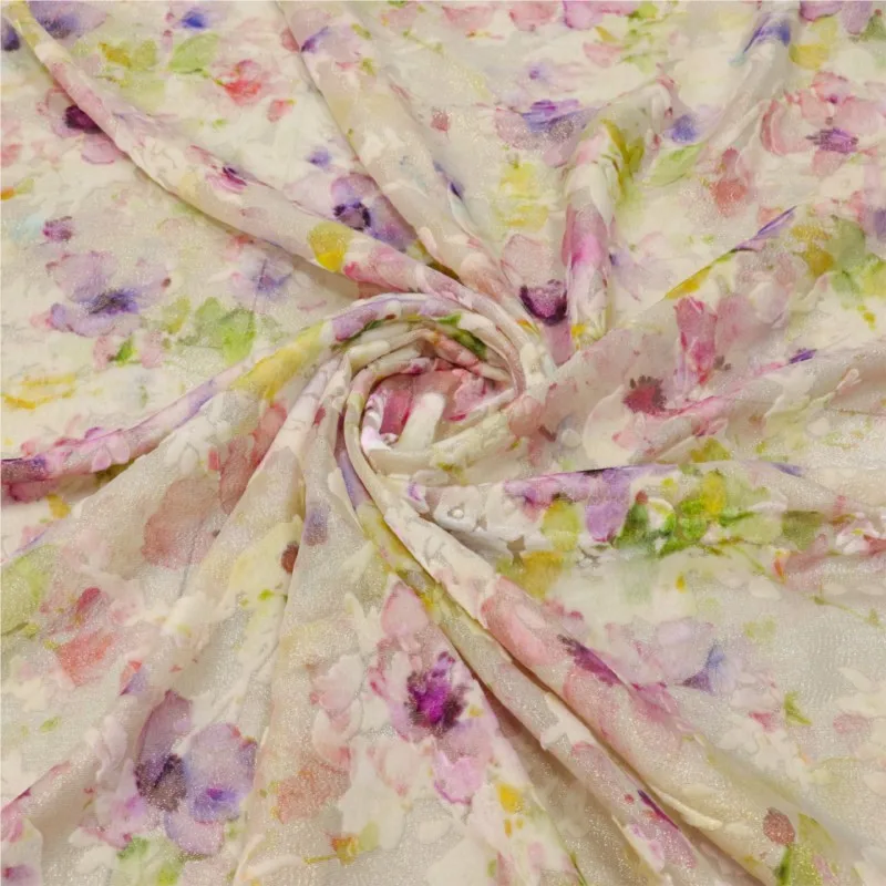 ผ้าไหมจอร์เจียตี้กำมะหยี่ทอลายทองและพิมพ์ลายดิจิทัลสำหรับชุดกี่เพ้า