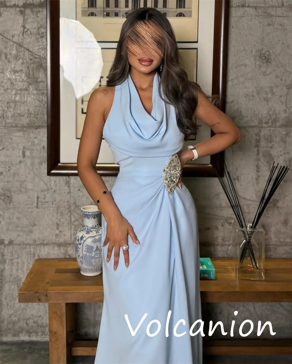 Customized Intricate Jersey Sequined Pleat A-line Backless Midi Dresses Bespoke Occasion Fashion Matching