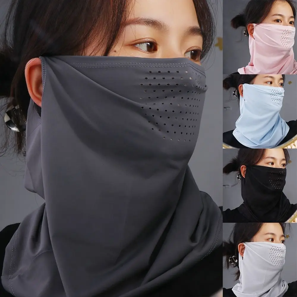 Penutup Wajah Pria Anti Sinar Matahari, Syal Wajah Musim Panas, Masker Sutra Es Warna Solid, Penutup Leher, Syal Wajah Pelindung Sinar Matahari