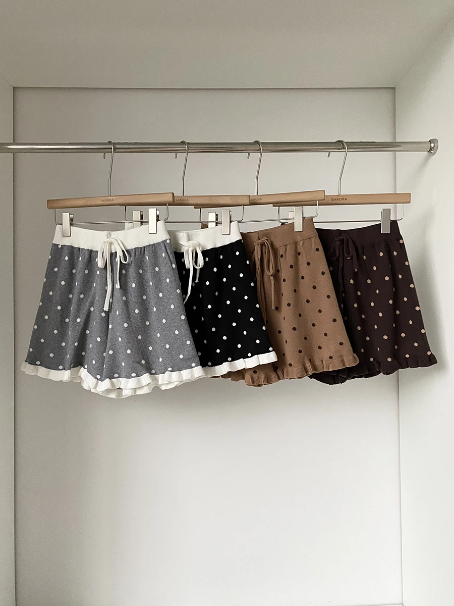 2025 Autumn New Style Korean Sweet Youthful Small Size Wooden  Polka Dot Casual Pants Loose Versatile Shorts Women