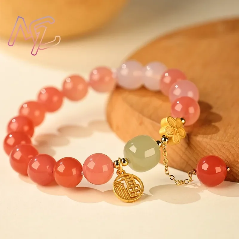 Natural Jade Agate Flower Bracelet Bangle Exquisite Design Young Girls Real Gemstone Fashion Jewelry Best Seller Holiday Gift