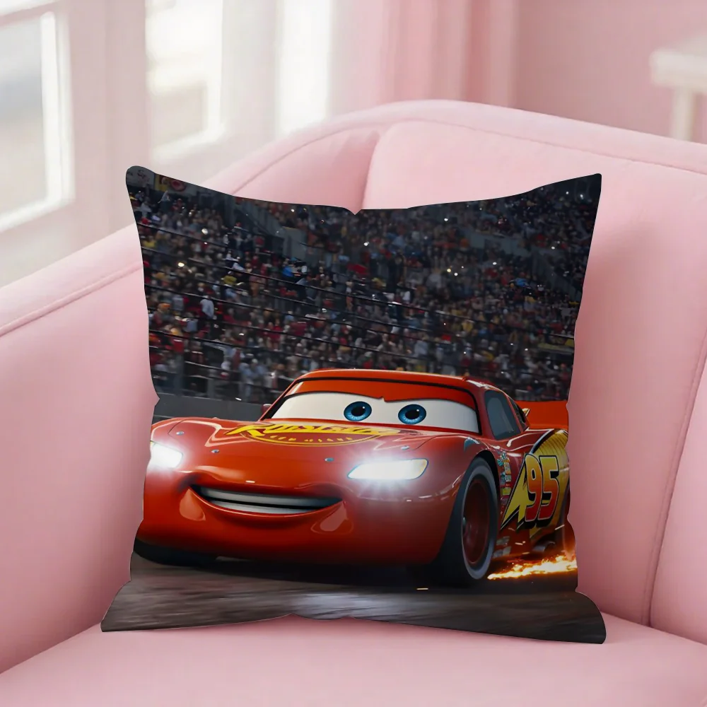 Cartoon Car Lightning M-McQueen MNS P Pillow Case Square Double-Sided Printing Short Plush Sofa Cushion Cover Bedroom Bedside