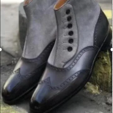 حذاء تشيلسي من الجلد السويدي للرجال بتفاصيل زر جانبي وكعب منخفض تصميم مصقول لأزياء الخريف الرسمية الأنيقة #2