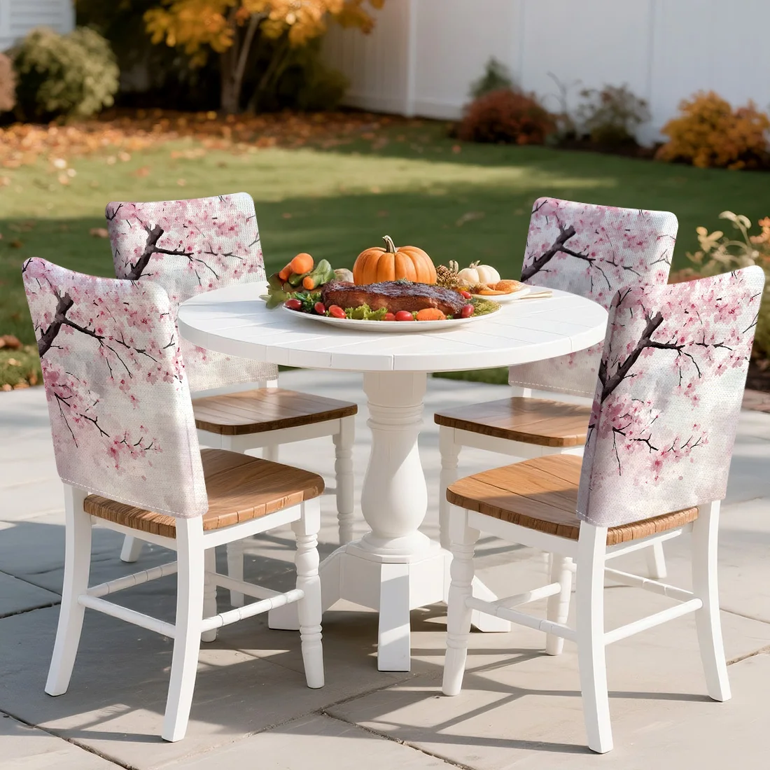 

Cherry Blossom Pattern Chair Cover Slipcovers Set of 4 100% Polyester Dining Room Office Banquet Chair Protective Cover