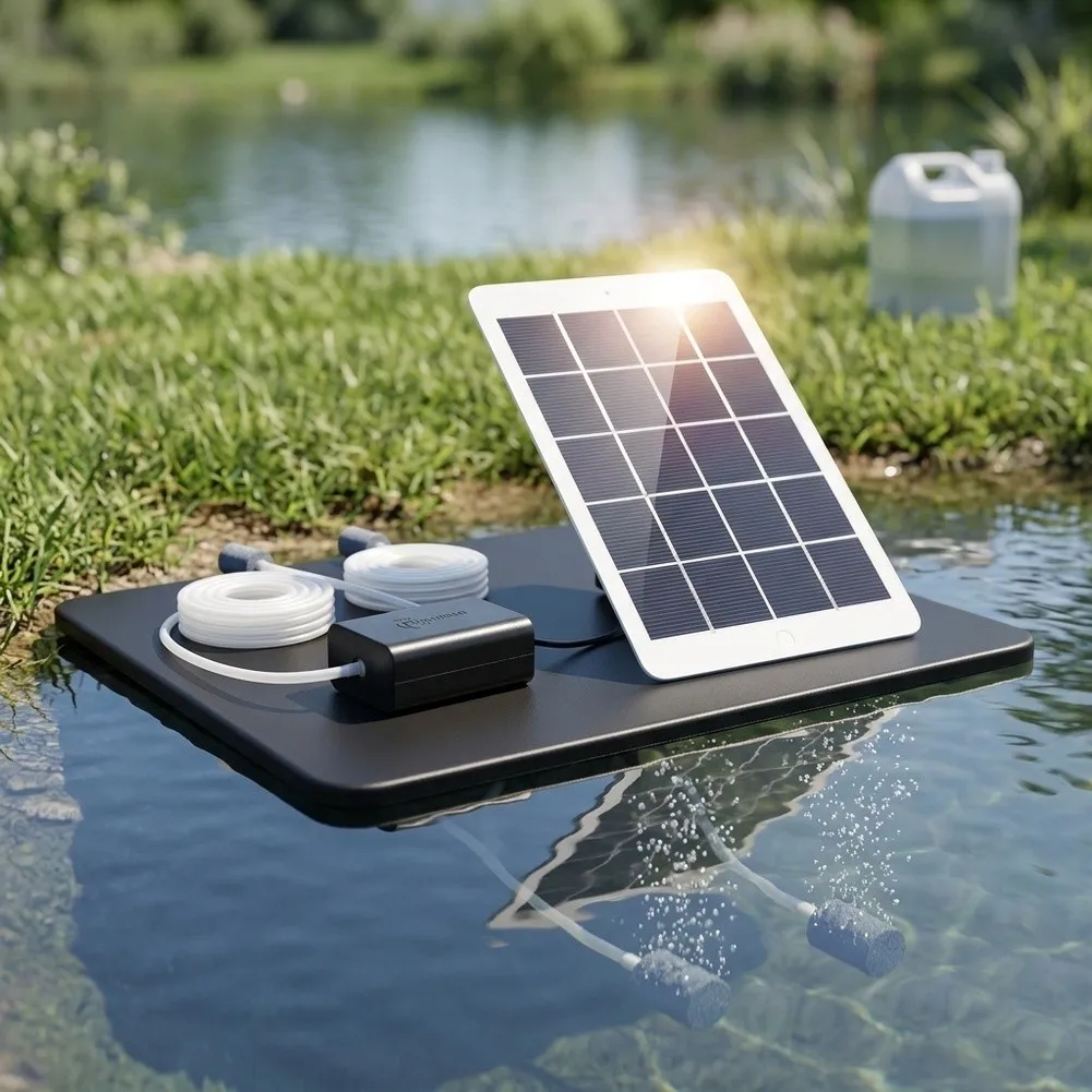 for Outdoor for Power Solution Aquarium Pump Air Diffuser Fish Tank Oxygenator 3W 5V for Solar Power Dual Air Stones Included