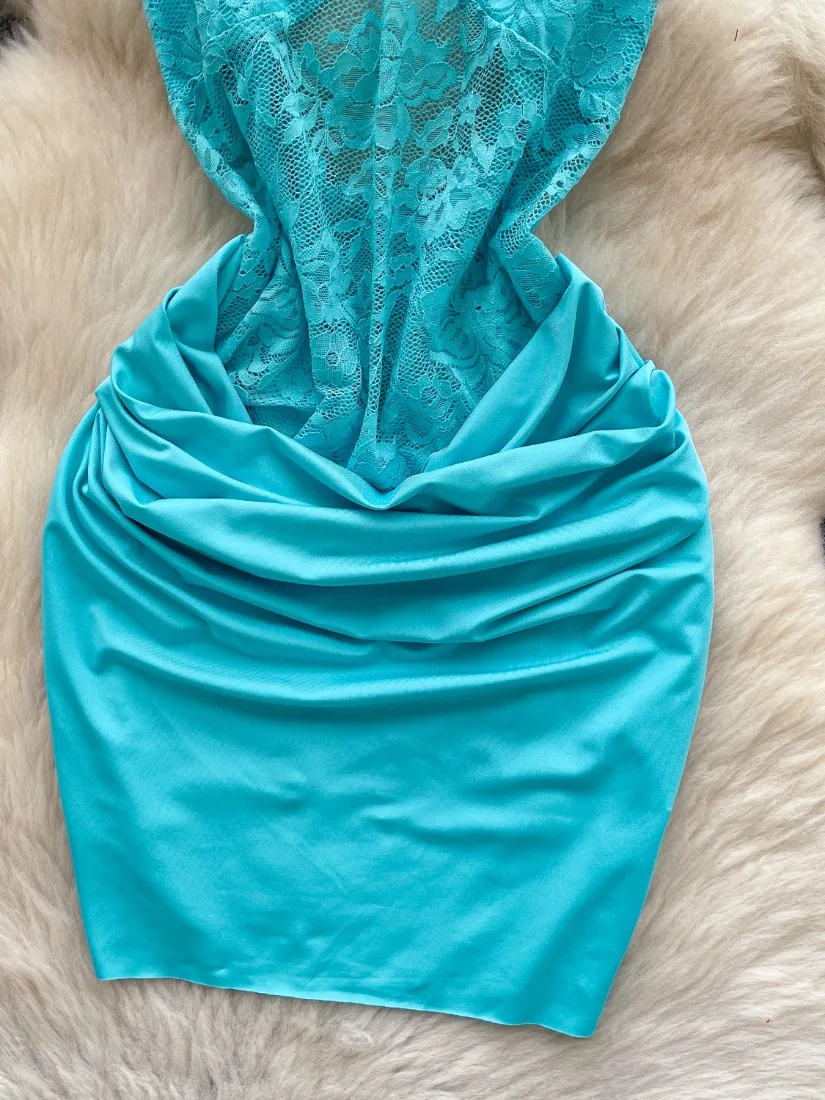 Foamlina Sexy Hollow Out Floral Lace Patchwork Dress Women Fashion Summer Lace-up Halter Sleeveless Backless Mini Bodycon Dress