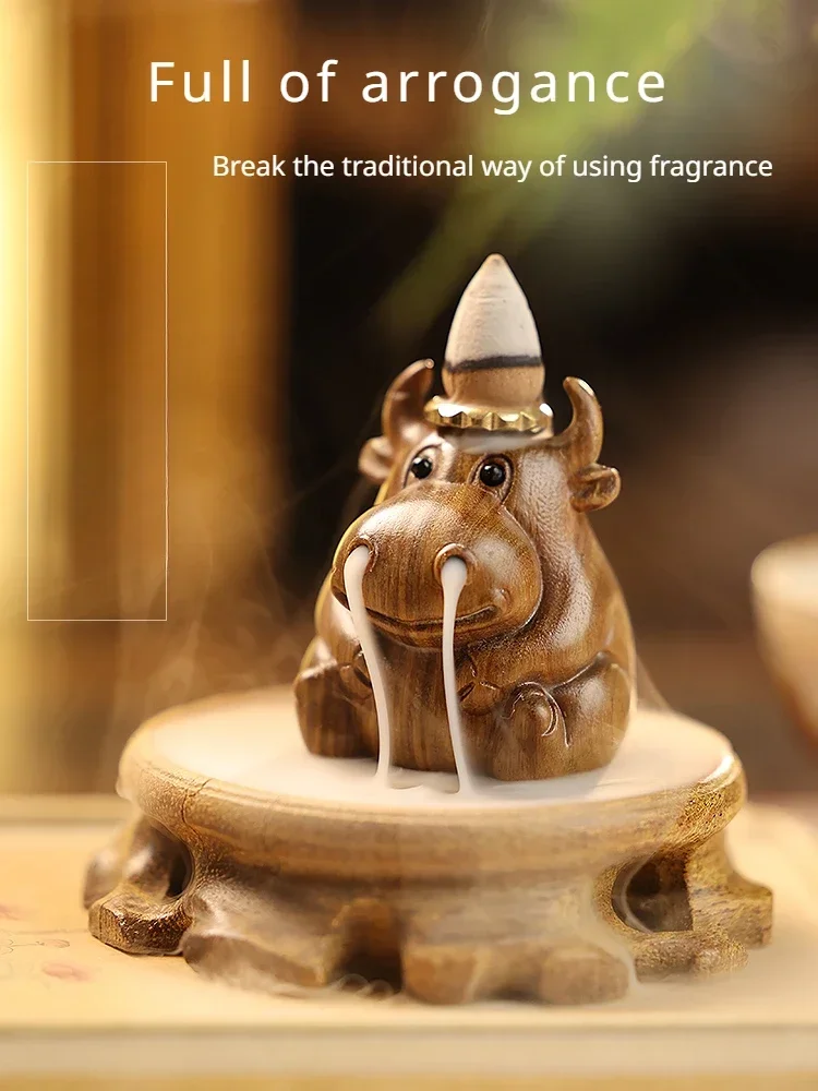 Backflow incense burner cute calf ornaments household wooden sandalwood incense holder tea ceremony backflow incense burner