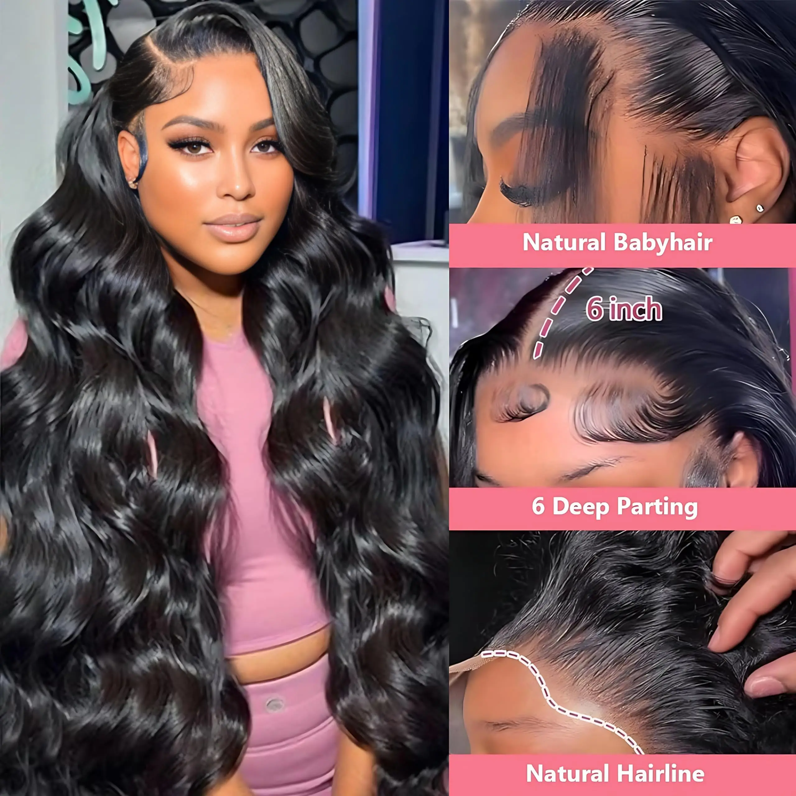 100% Human Hair Brazilian 30 42 Inch Body Wave 13x4 13x6 HD Transparent Lace Front Wig Black 5x5 Lace Frontal Wigs Pre Plucked image 2