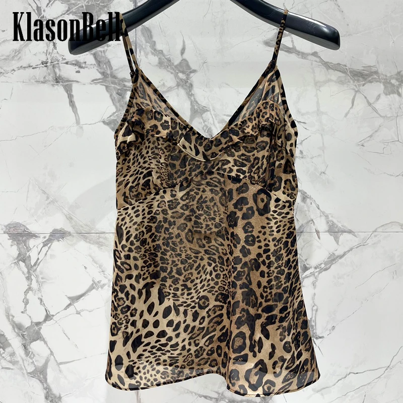

5.27 KlasonBell Fashion Sexy Hot Girl Leopard Print Spaghetti Strap Camis 2024 New V-Neck Ruffle All-match Tank Top y2k Women
