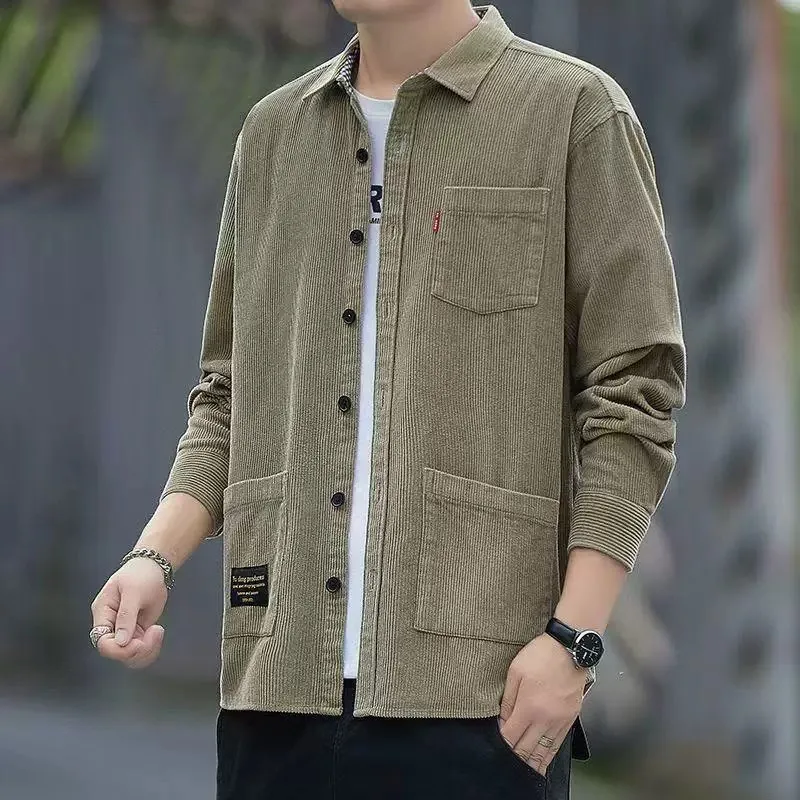 2026 New Retro Japanese Style Long Sleeve Corduroy Casual Shirt Men's Loose Handsome Spring Autumn Outerwear Top
