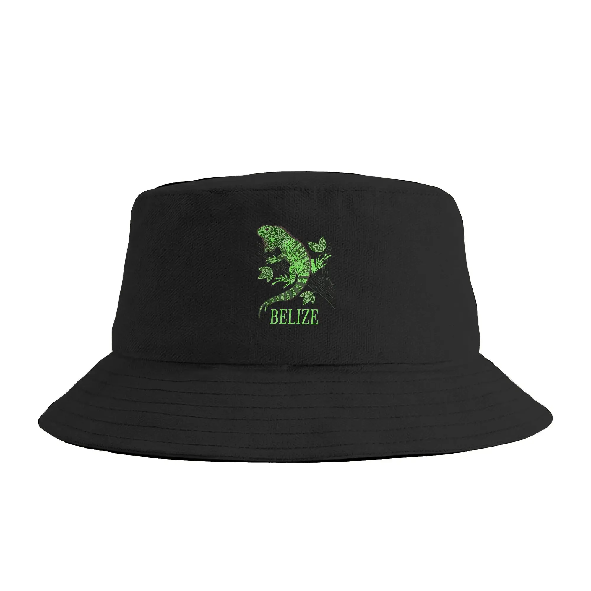 Men Women Belize Green Iguana Tropical Lizard on Branch Bucket Hat  Breathable Fisherman Hats Spring Fashion Fishing Caps