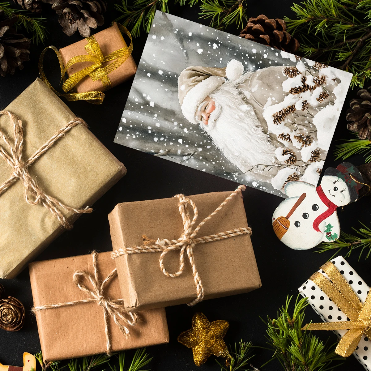 20 Stück Weihnachtskarten mit Aufklebern – klassisches Schneeszene-Design, Urlaubsgrüße, Heimwanddekoration, Party-Hintergrund, DIY-Fotohandwerk – Detail 5
