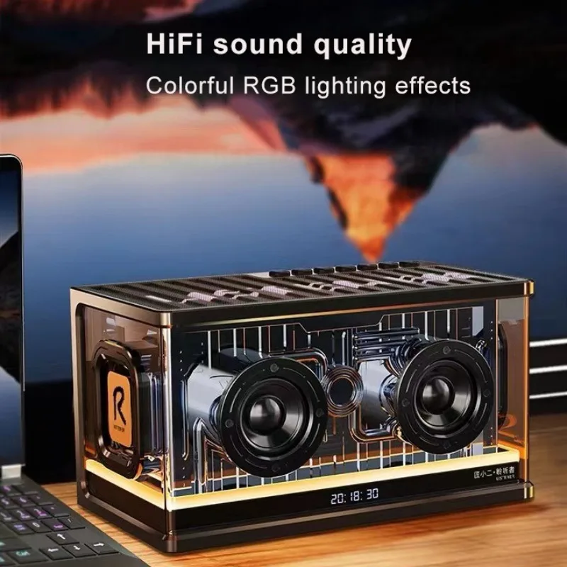 JY-26 40W Desktop Bluetooth Speaker Crystal Mecha Gaming Style with Smart Clock Wireless Portable HIFI Stereo Music Player TWS