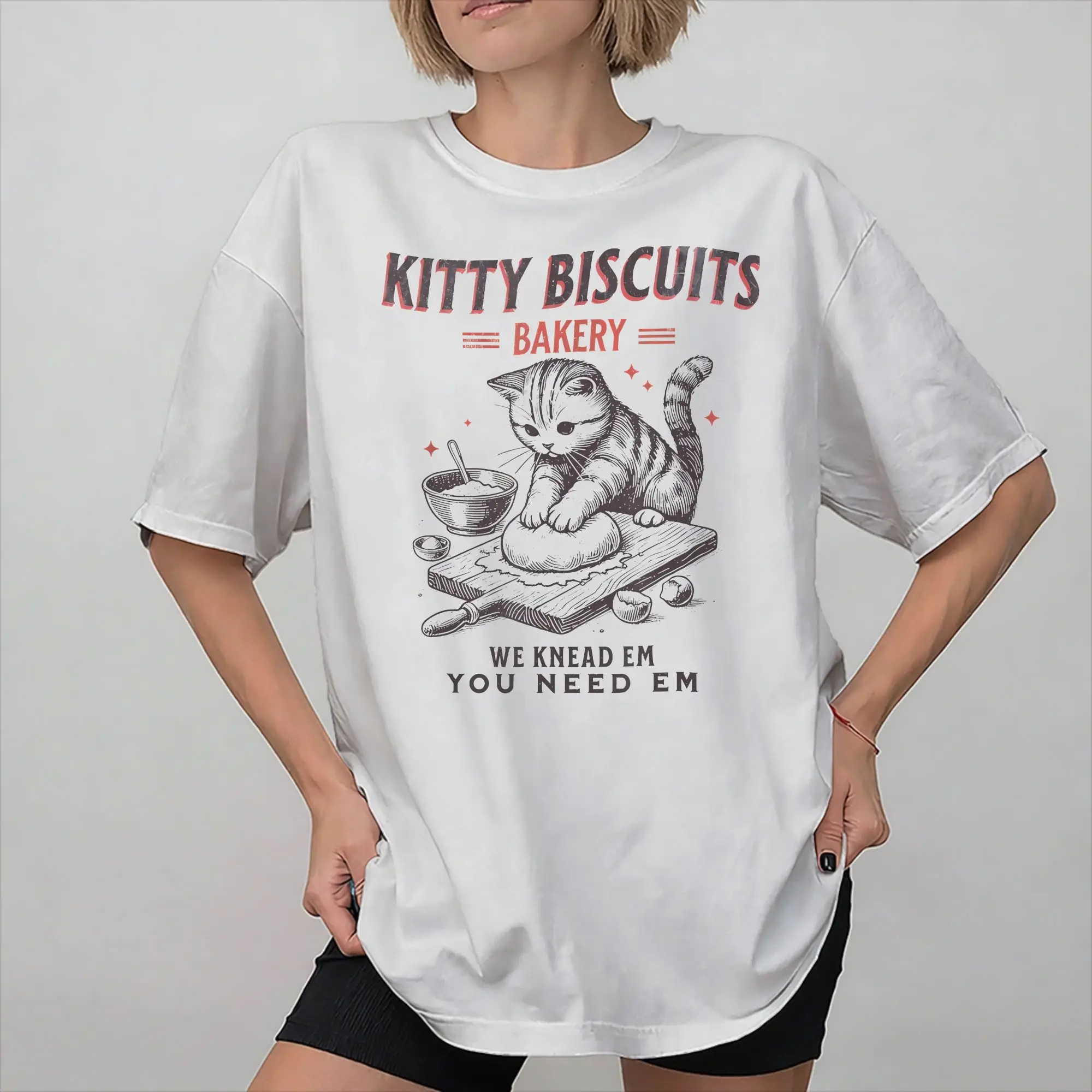 Biscuits We Knead Em You Need Em Tee Shirt for Men Women Graphic Printed T Shirts Cute Cats 100% Cotton Clothes