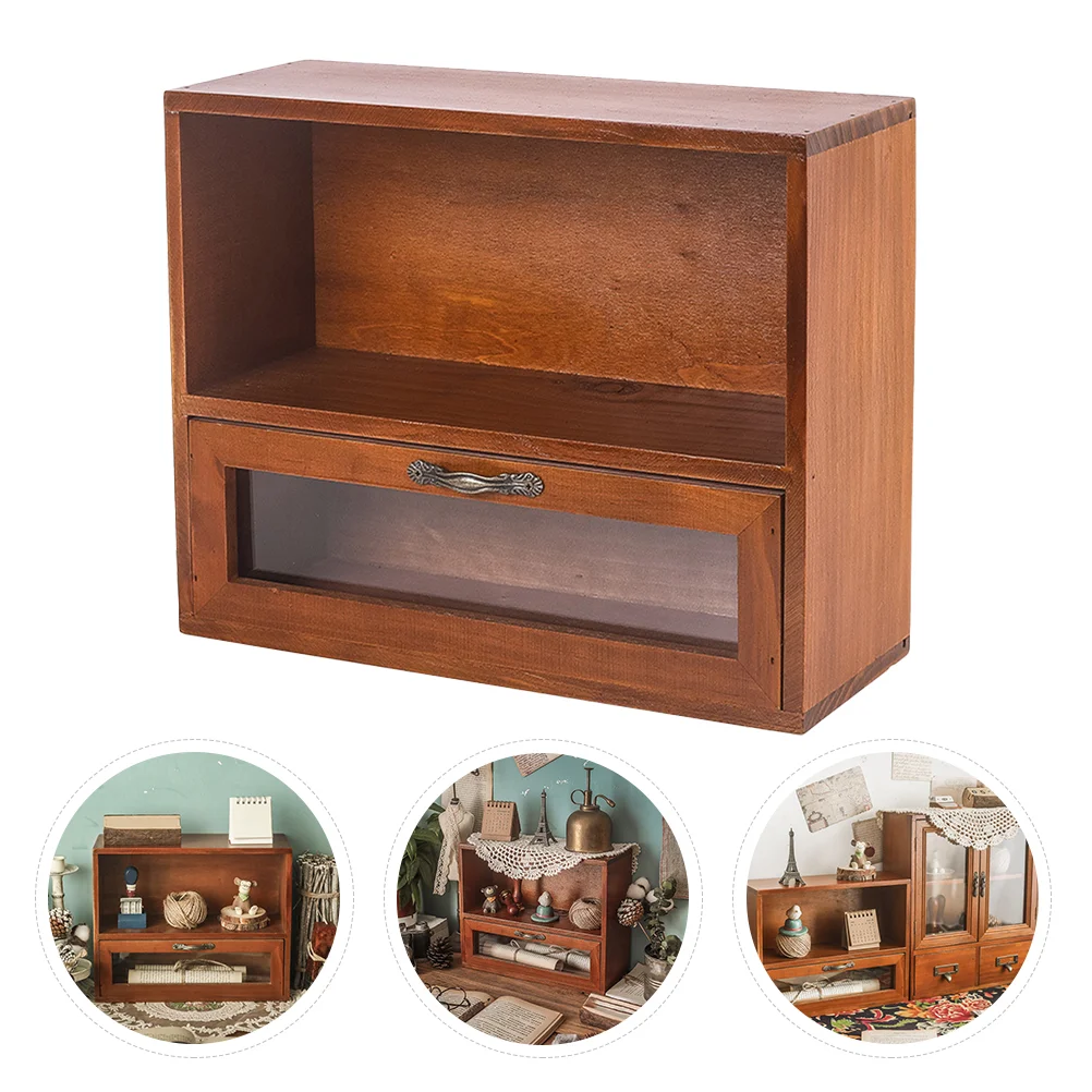 Gabinete de almacenamiento de madera Vintage, estante ganizer para soporte de maquillaje, estante marrón para el cuidado de la piel, decoración del hogar, tocador Vintage