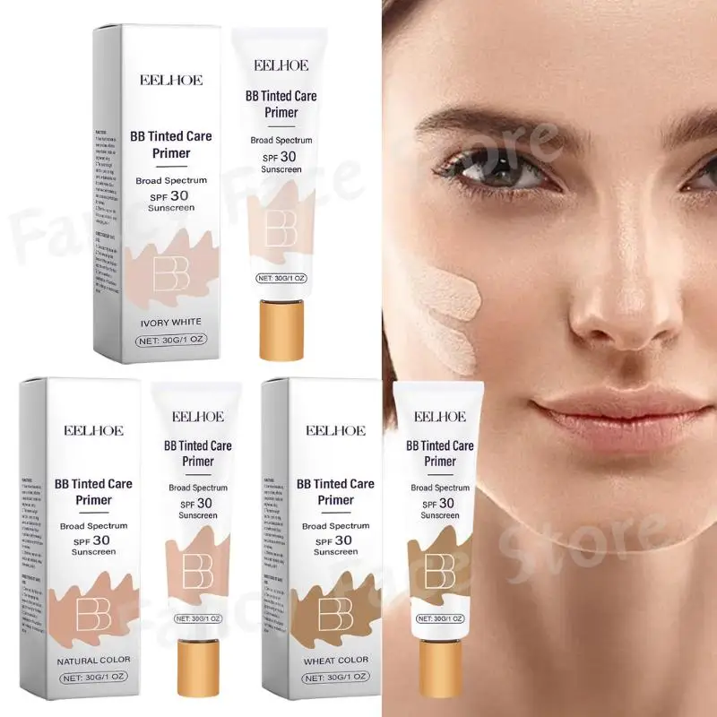 EELHOE BB Cream SPF30 Sunscreen Primer For Even Skin Tone Sun Protection BB Tinted Primer Moisturizing Makeup For Daily Use