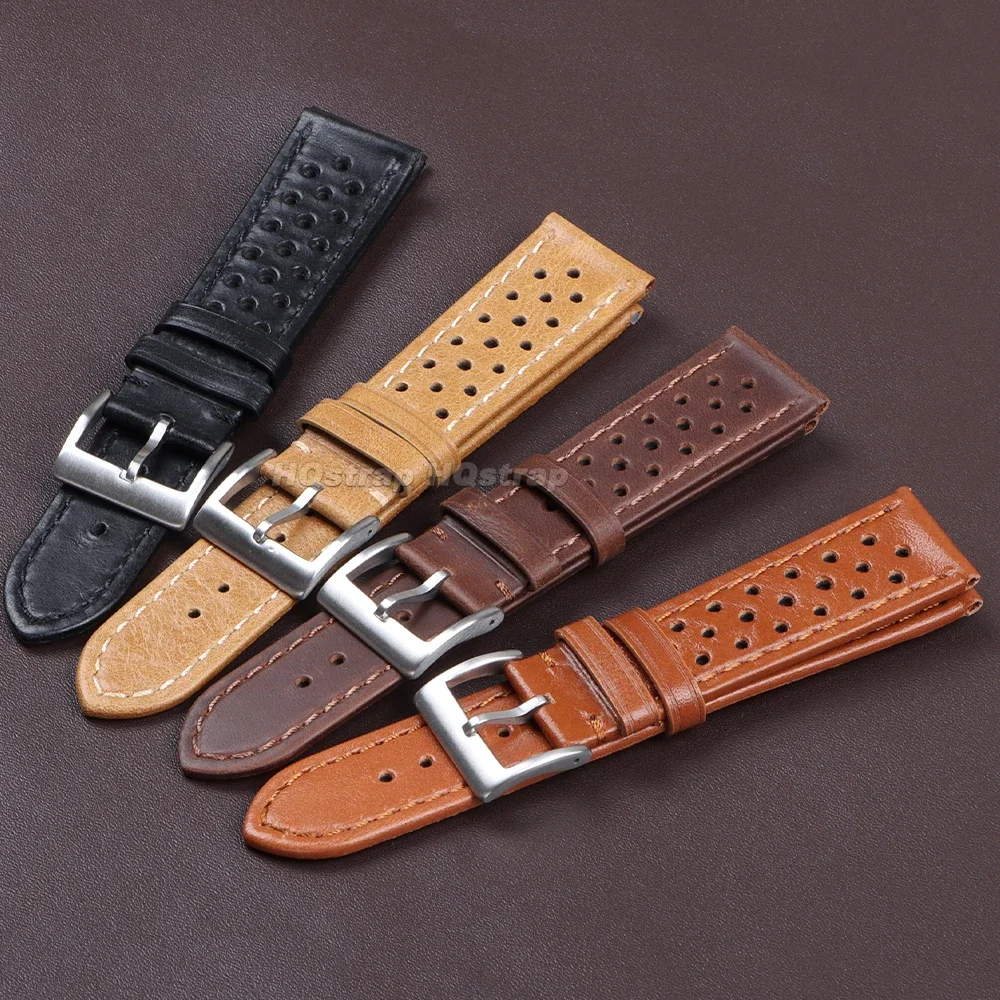 18mm 20mm 22mm Cowhide Watch Band Breathable Soft Bracelet Women Men Universal Leather Strap for Seiko Wristband Accessories