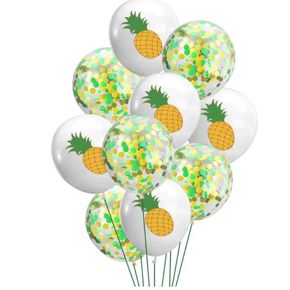 

15pcs Pineapple Set Hawaii Party Sequin Summer Party Supplies Latex Balloons Festive Decoration Confetti Balloons For