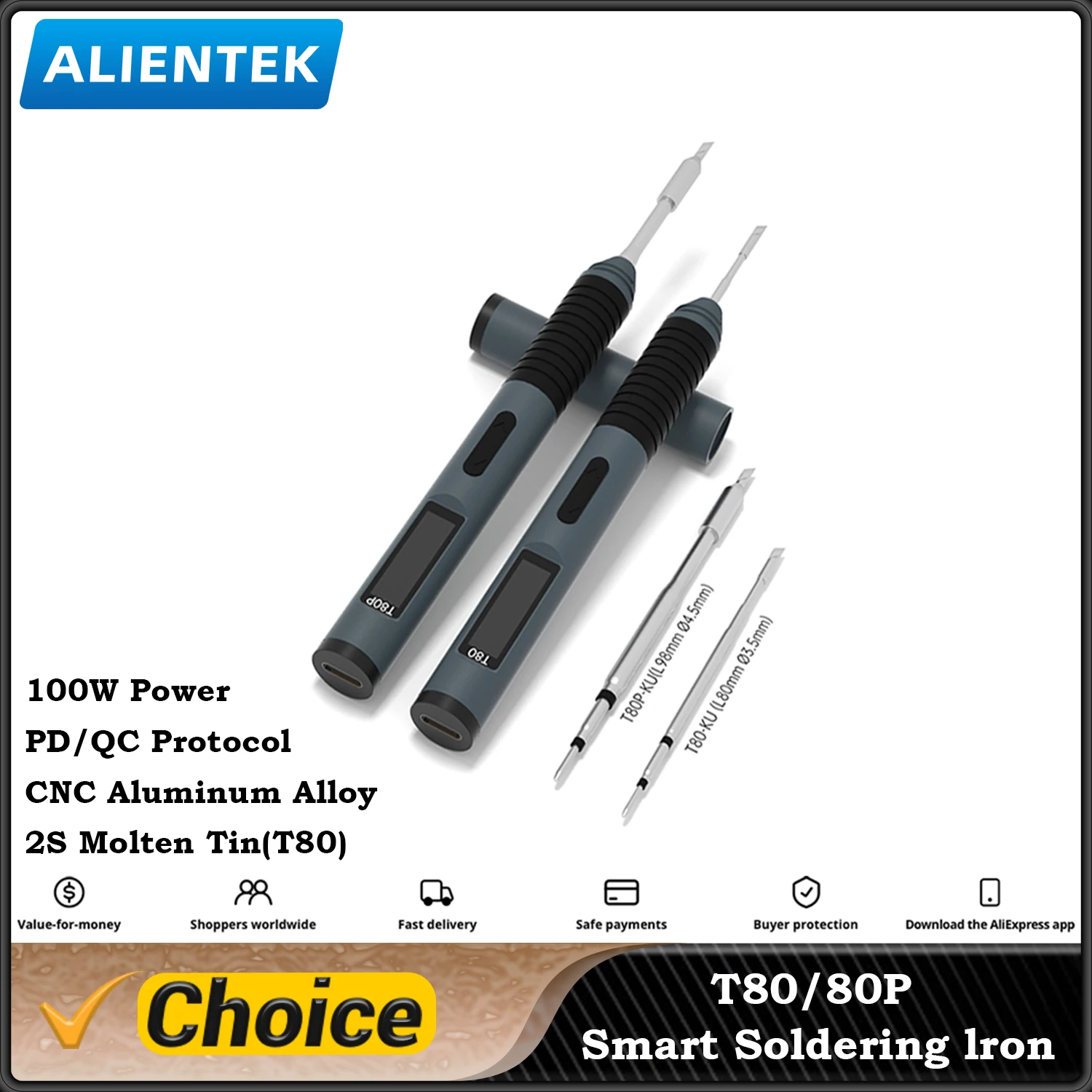 ALIENTEK T80 T80P Smart Soldering Iron 100W QC Adjustable Constant Temperature Portable Electric Welding Repair Tools