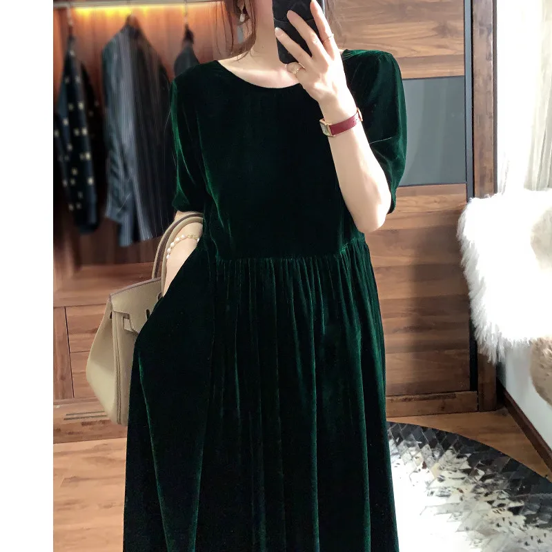 2024 Herbst Frauen schnüren lose lässige Samt Kleid elegante Vintage Sommer lange Party Kleid Velours Kleid Robe Vintage Femme