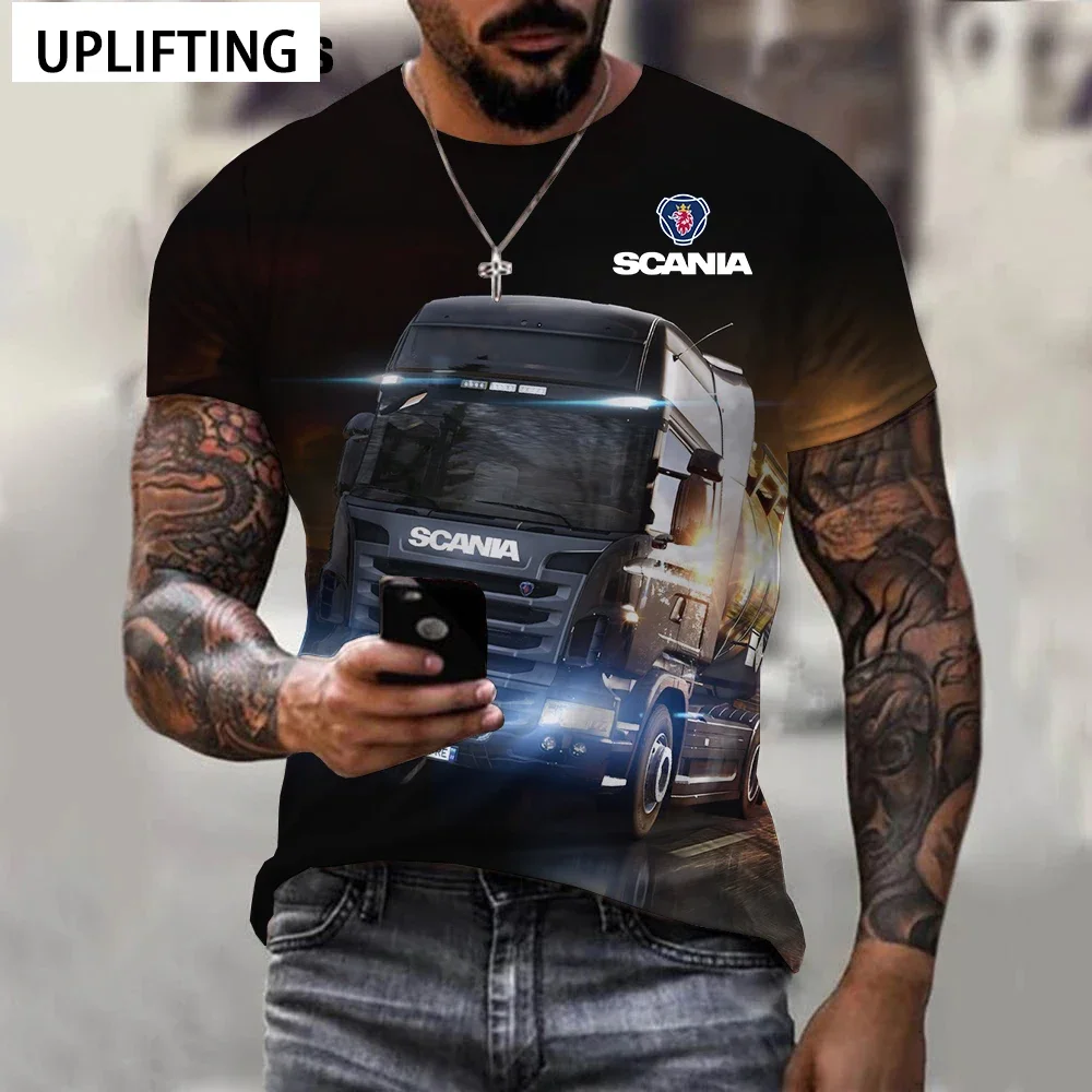 

Мужская футболка с круглым вырезом, коротким рукавом и 3D-принтом, для тягачей, 2024