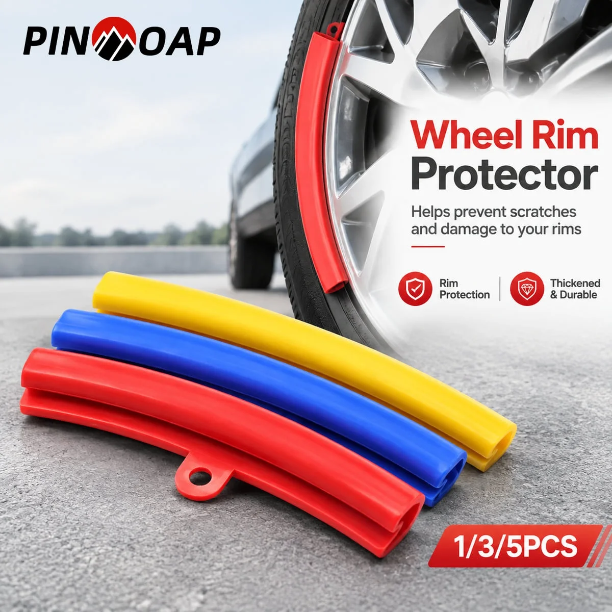PINMOAP Wheel Rim Protector Strip Rim Edge Guard Anti-Scratch Impact Buffer Thick Wear-Resistant Flexible Trim Red Blue Yellow