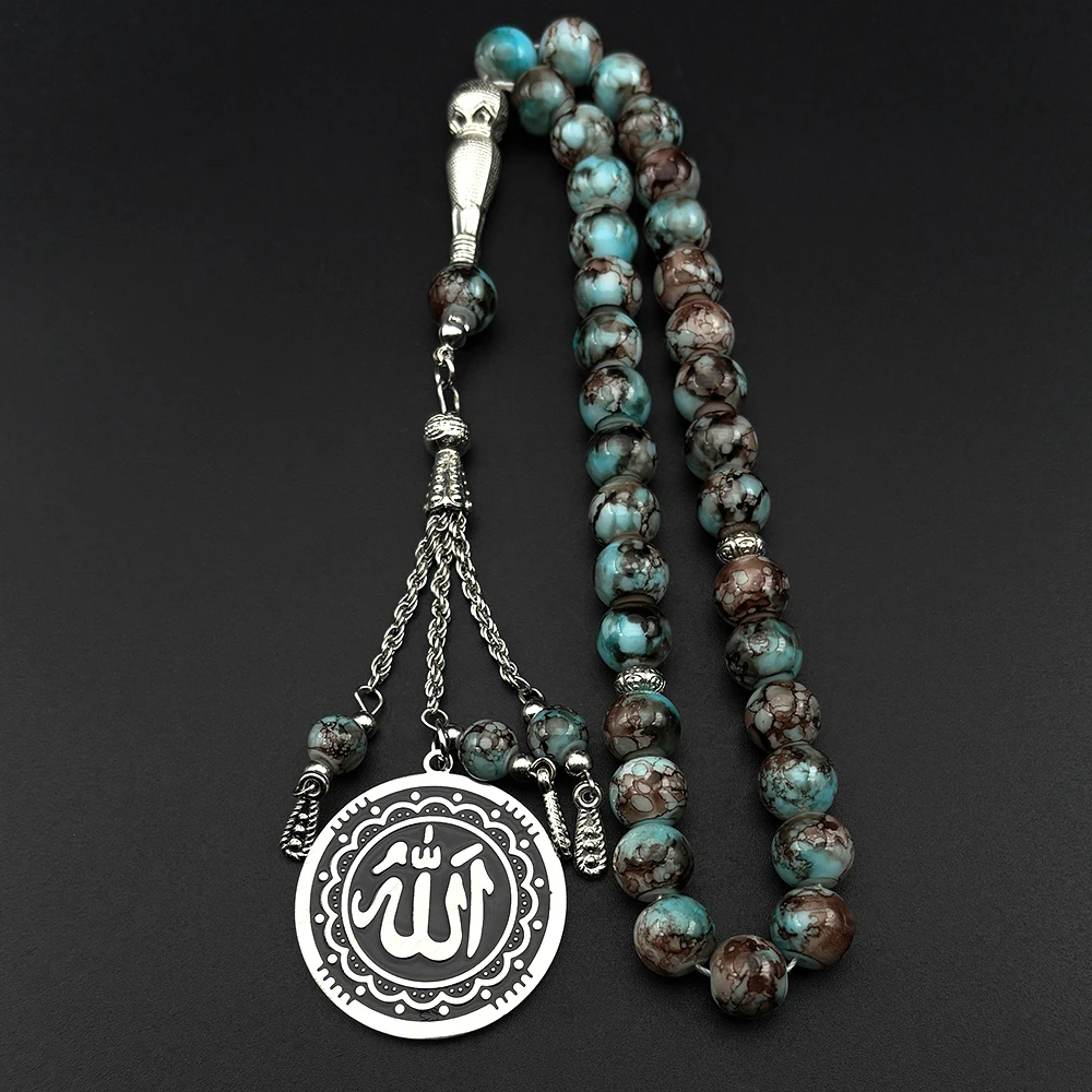 Chaîne de prière musulmane pour hommes, Islam, 33 pièces, chapelet de prière, Allah, Coran, pierre naturelle, pompon, bracelet de foi, bijoux