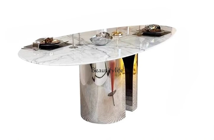 

Imported marble fragrant snow plum dining table water drop shape Italian minimalist light luxury oval