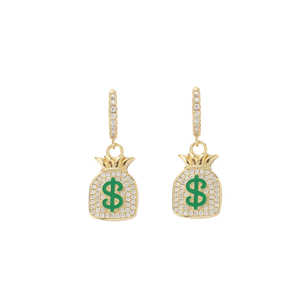 EYIKA Gold Plated Huggie Earrings Brass Rock And Roll Earrings Hip Hop American Money Bag Huggie Earrings