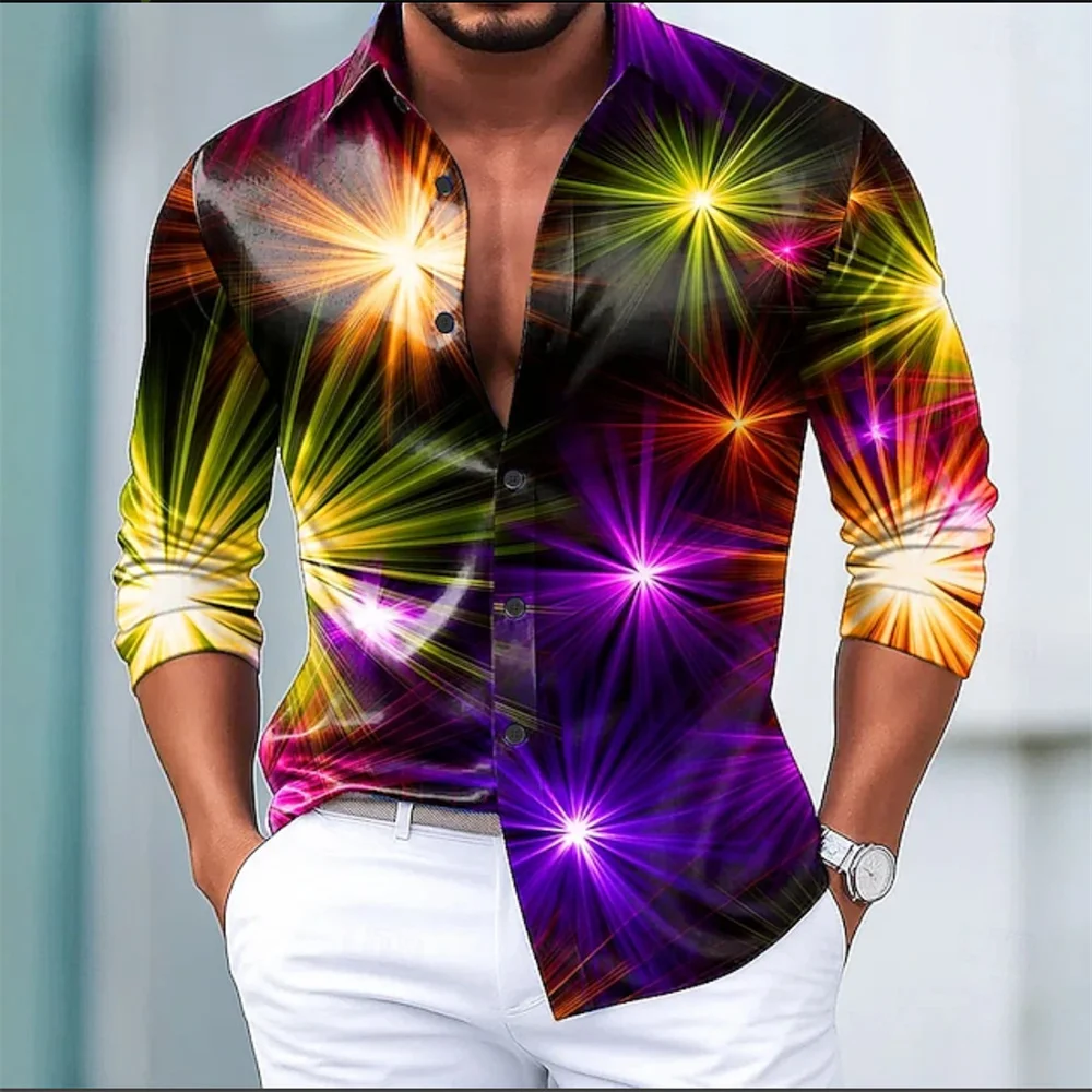 

Men's sparkly sequined New Year's Christmas light-up shirt, formal lapel shirt, long-sleeved fashion casual party holiday all ye