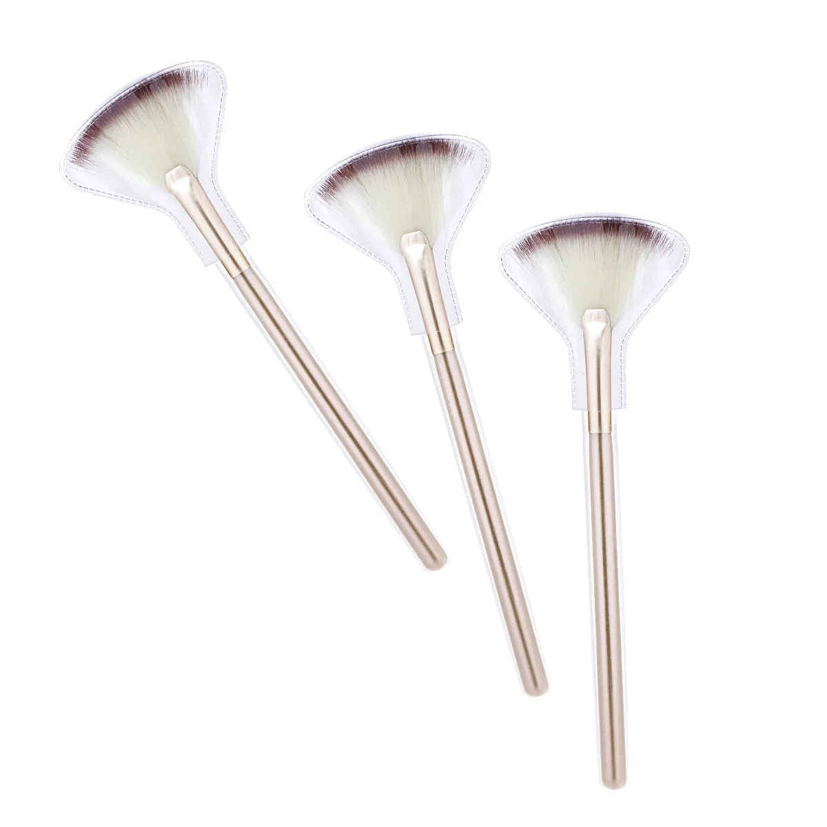 2pcs Fan  Facial Brushes Soft Makeup Brush Cosmetic Applicator Tools Wooden Handle and Soft Fiber