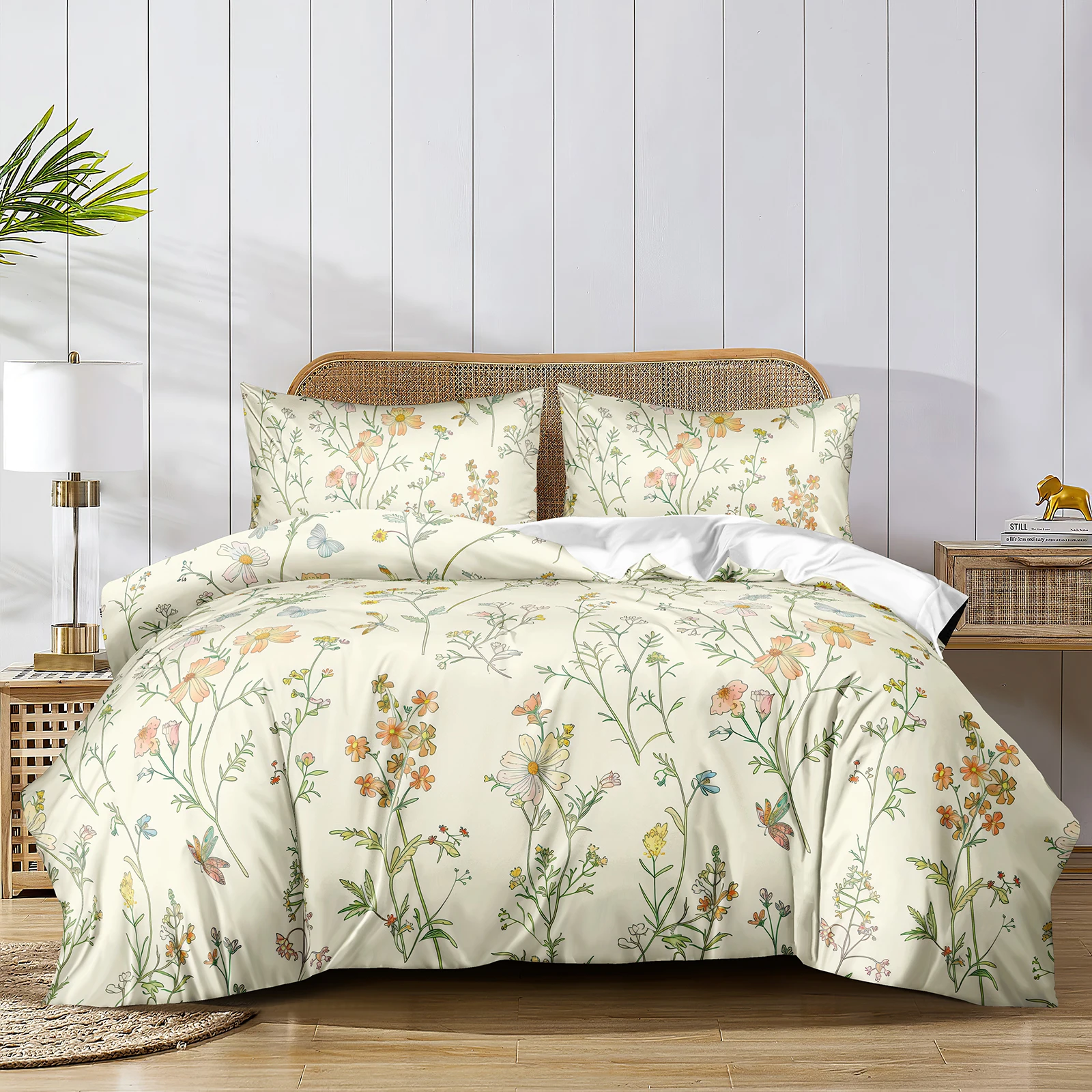 Flower Branch Duvet Cover Set Vintage Botanical Design Bedding Bohemian Quilt Cover 3Pcs Soft Breathable Quilt