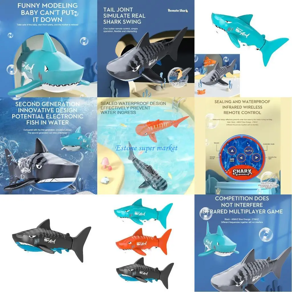

090B Remote Control Shark Rechargeable Fish RC Animal Pool Toy for Adults and Kids