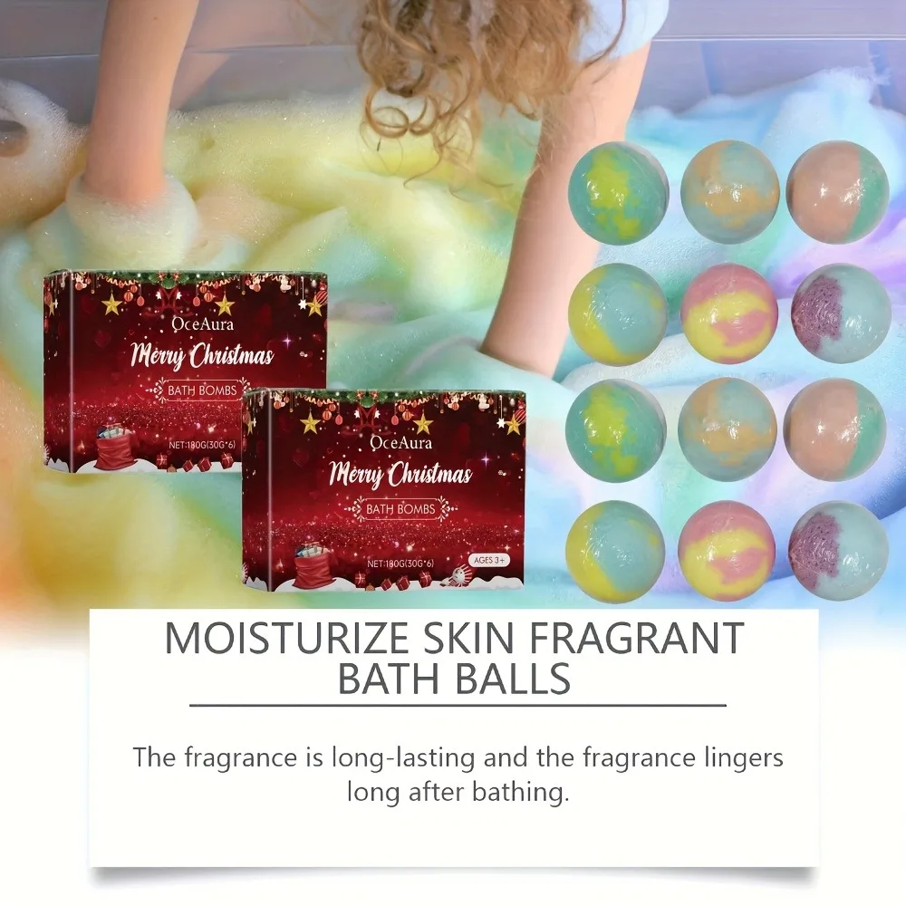 مجموعة هدايا من 12 قنابل حمام عيد الميلاد النابضة بالحياة، كرات فقاعات إسفنجية احتفالية للاسترخاء في وقت الاستحمام، قنبلة استحمام للاسترخاء في العطلة