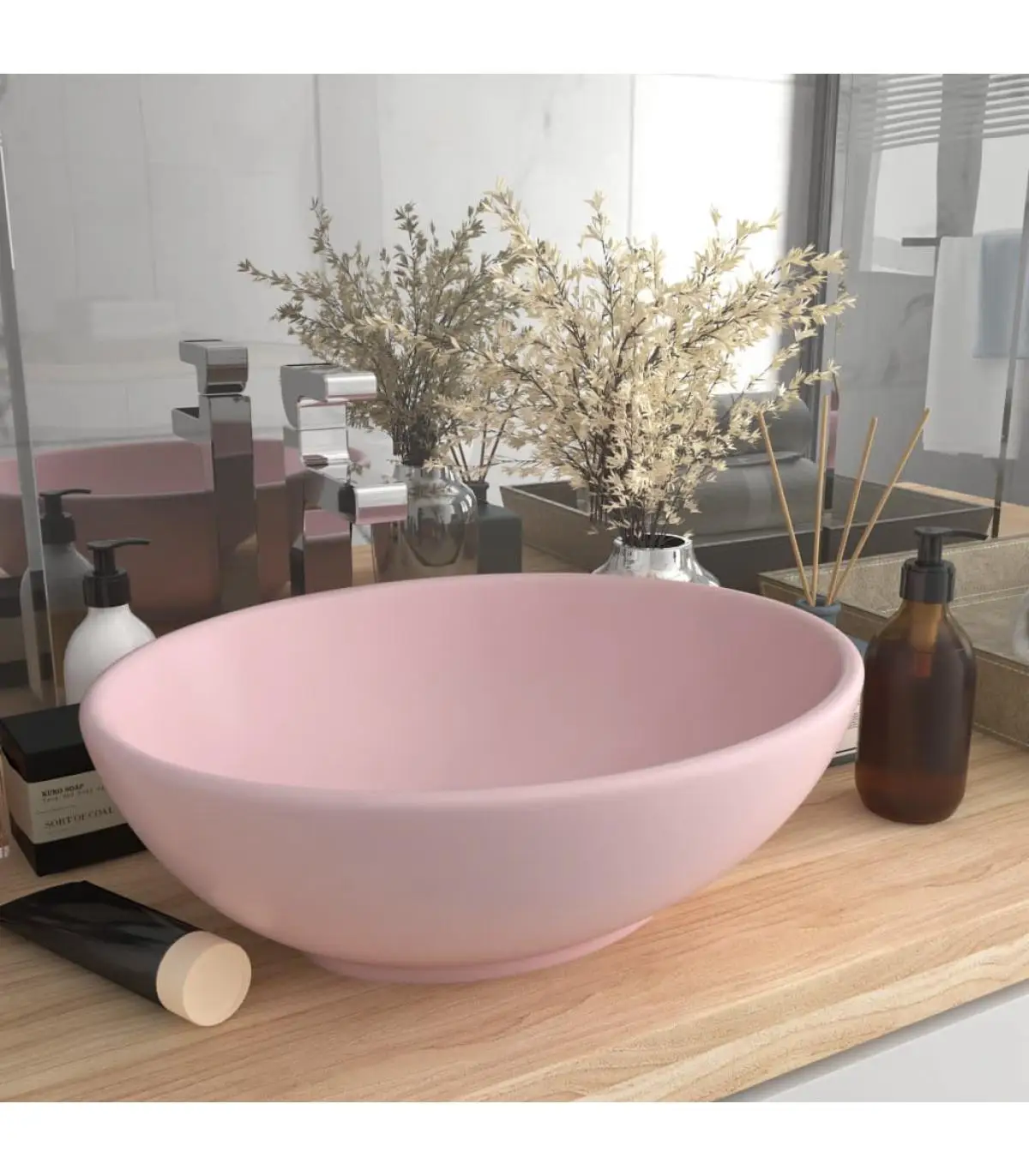 40x33 cm Luxury Oval Ceramic Rose Matte Washbasin Sinks