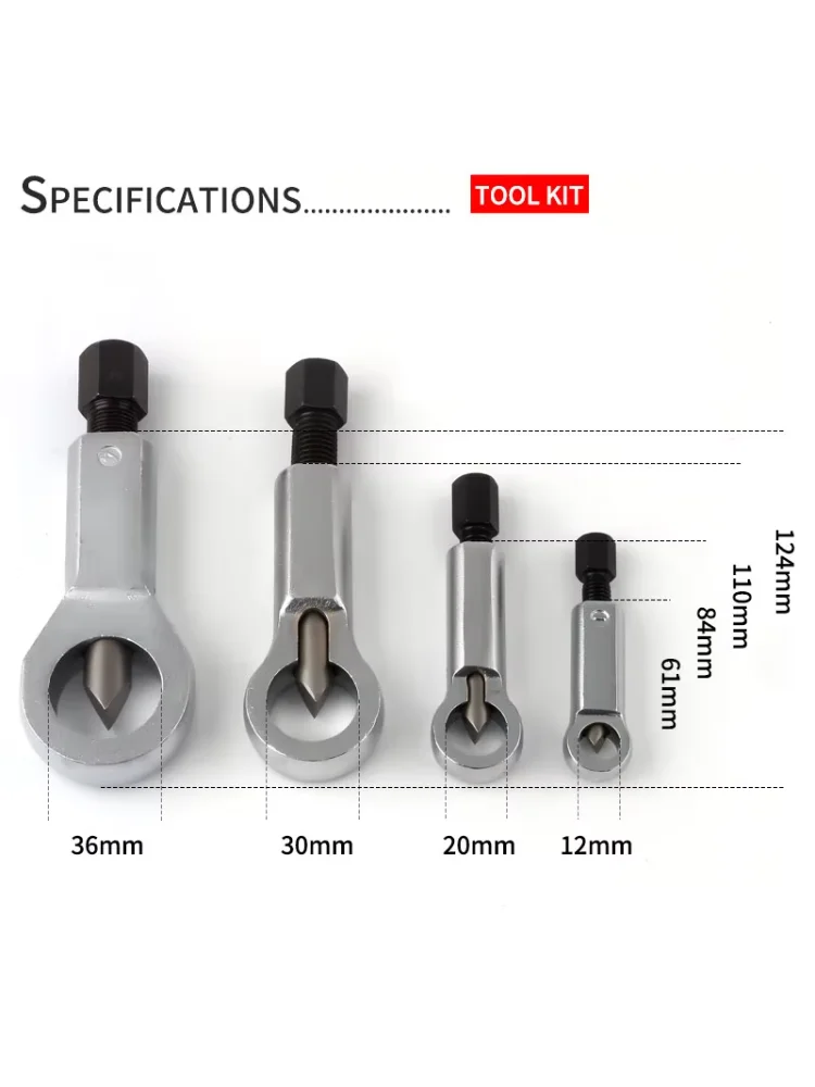 4Pcs 9-27mm Rusty Nut Splitter Damaged Bolt Nut Separator Extractor Remover Cutting Tools Screw Breaker Set