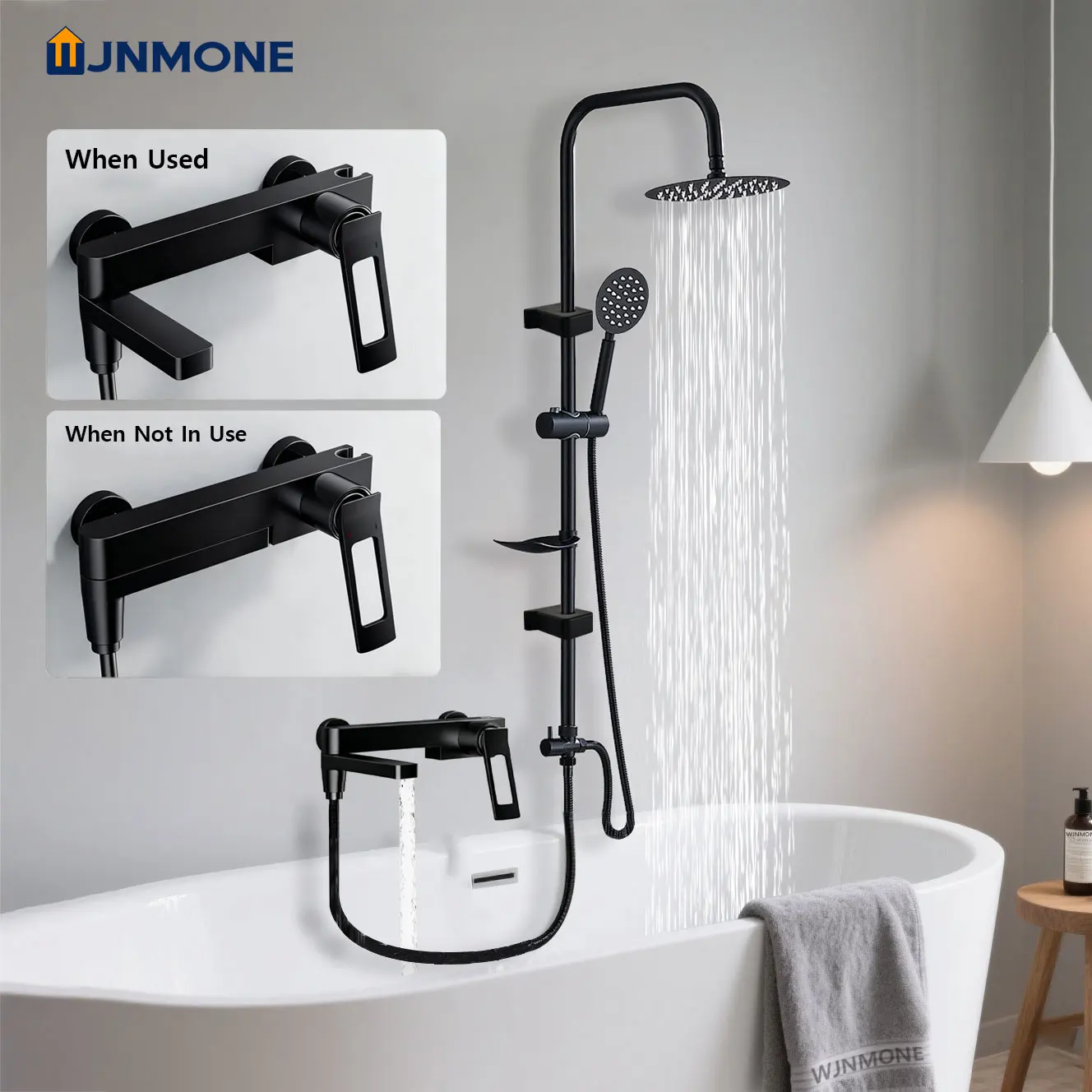 

Black Modern Split Shower Faucet Full Set for Bathtub Bathroom Rain Shower System Brass Thermostatic Mixer Shower Column Faucets