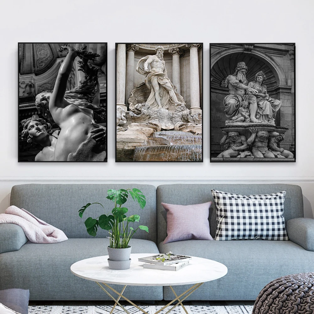 Black and White Sculpture Wall Decor Greek God Poster Modern Print Greek Mythology Canvas Painting Home Living Room Decoration